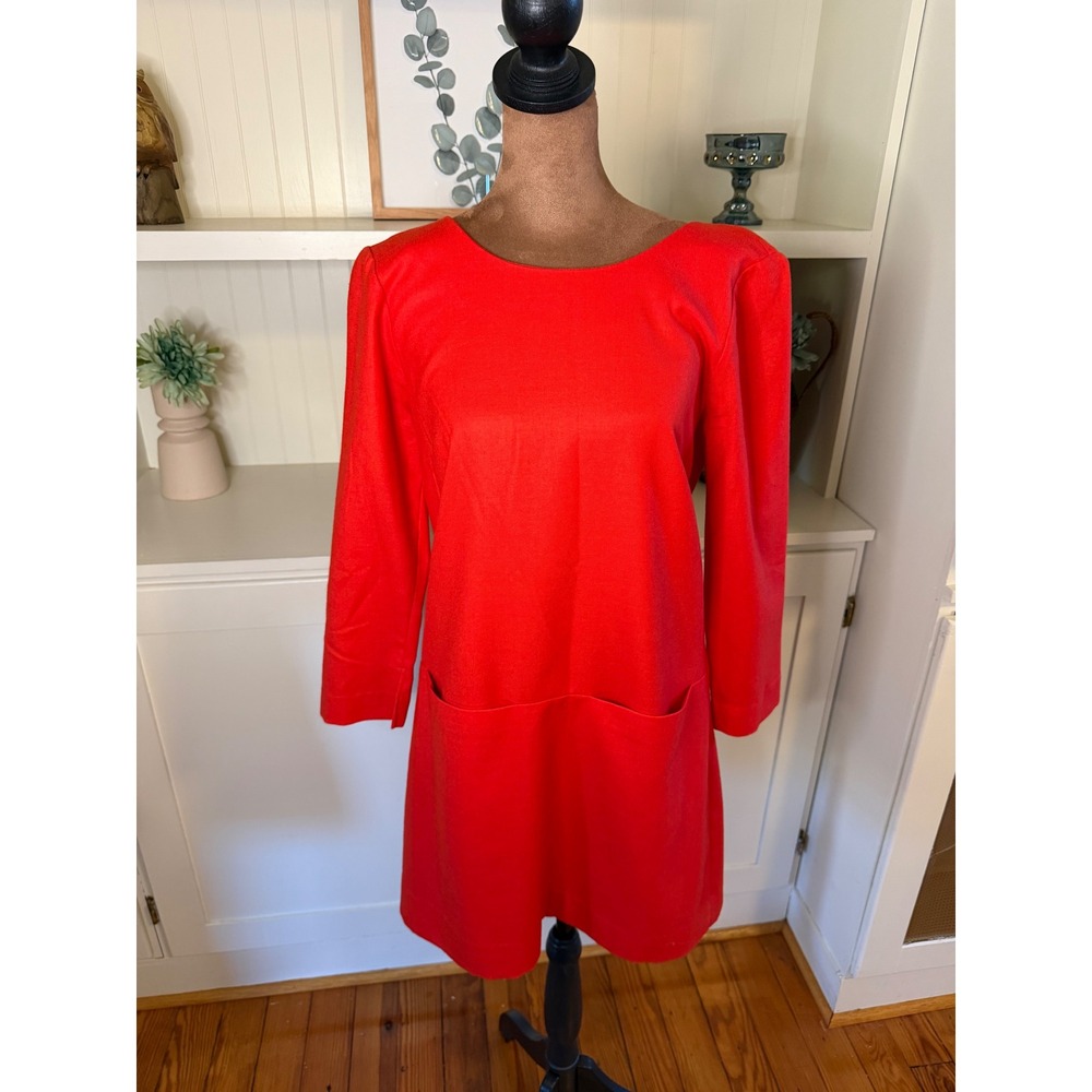 J.Crew Red Wool Blend Shift Dress with Pockets Size 2